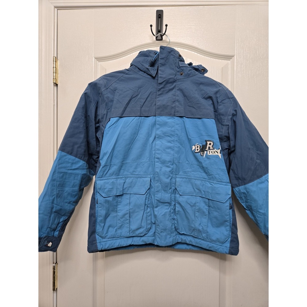 Burton Snowboarding Jacket Boys Medium Gray Green Orange Snow Ski Winter Hooded